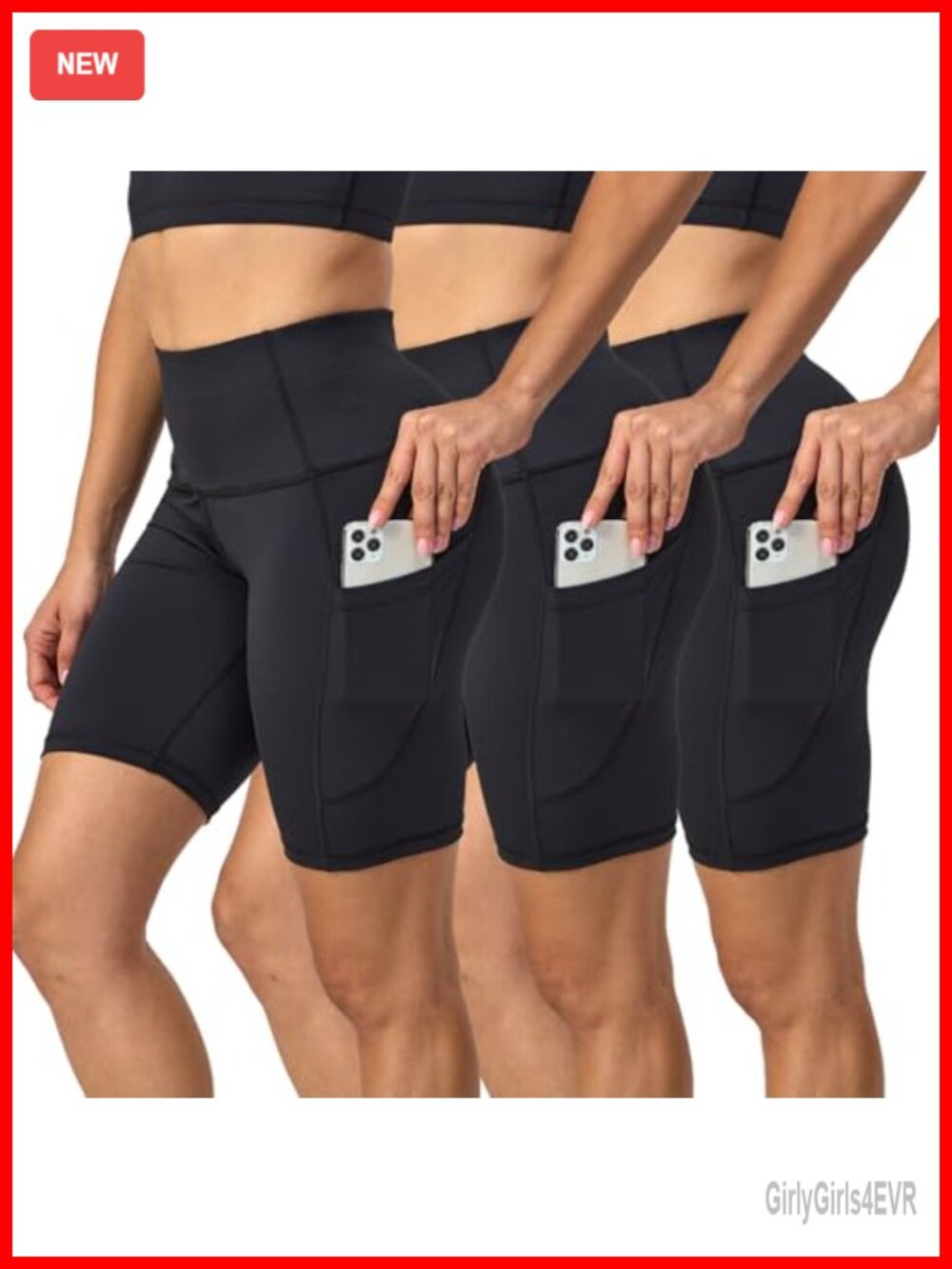 High Waisted Biker Shorts 3 Pack 8in Tummy Control Yoga Gym Workout